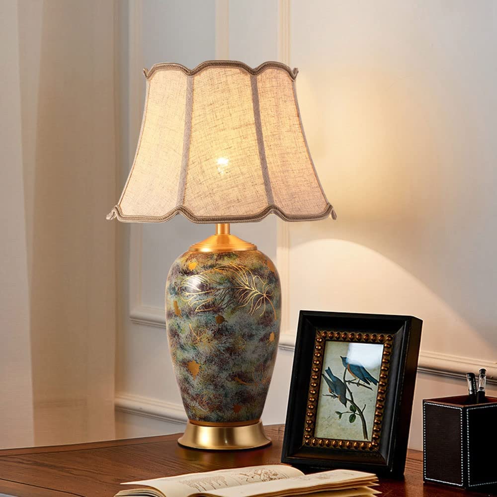 Lampada da Tavolo Lampade Luce da Comodino Ceramica Dorata Dipinta a Mano Stile Rustico Tradizionale Scrivania Comodino (Colore: Telecomando