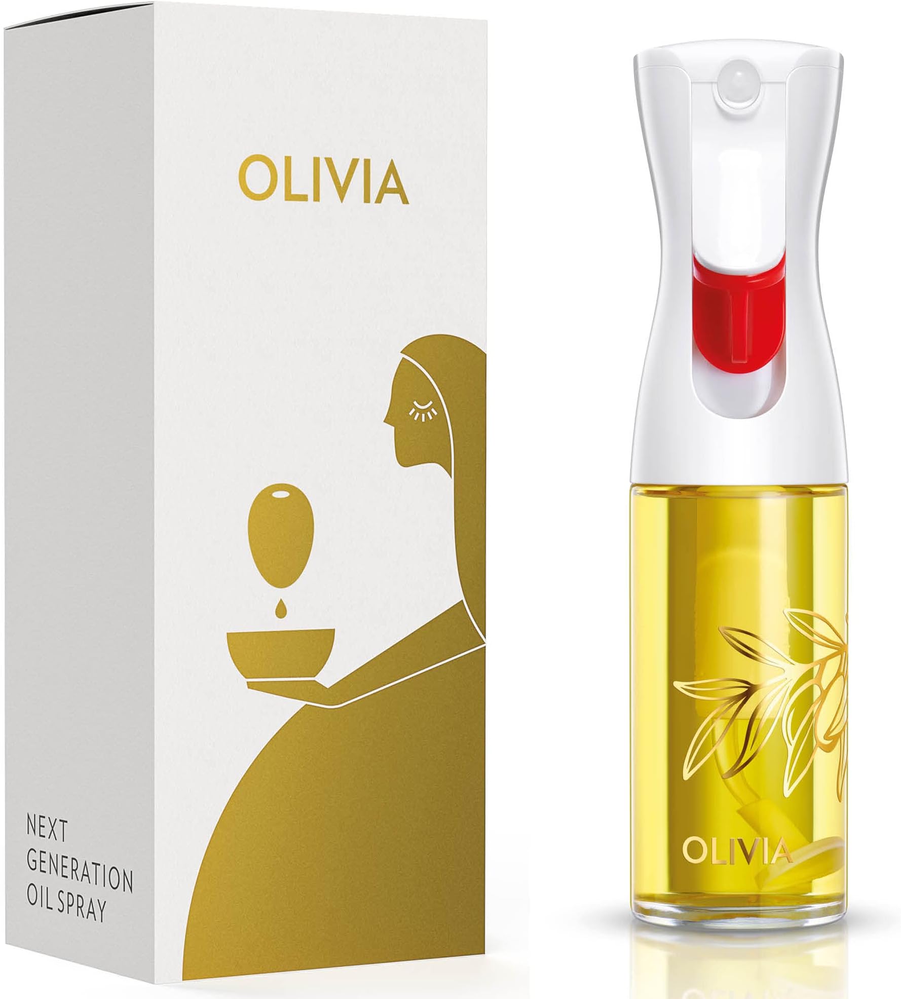 FLAIROSOL OLIVIA. The Original Advanced Oil Sprayer for Cooking, Salads, BBQs and More, Continuous Spray with Portion Control, Trusted by Chefs. Patented Technology (Glass Bottle) (Golden Leaves)