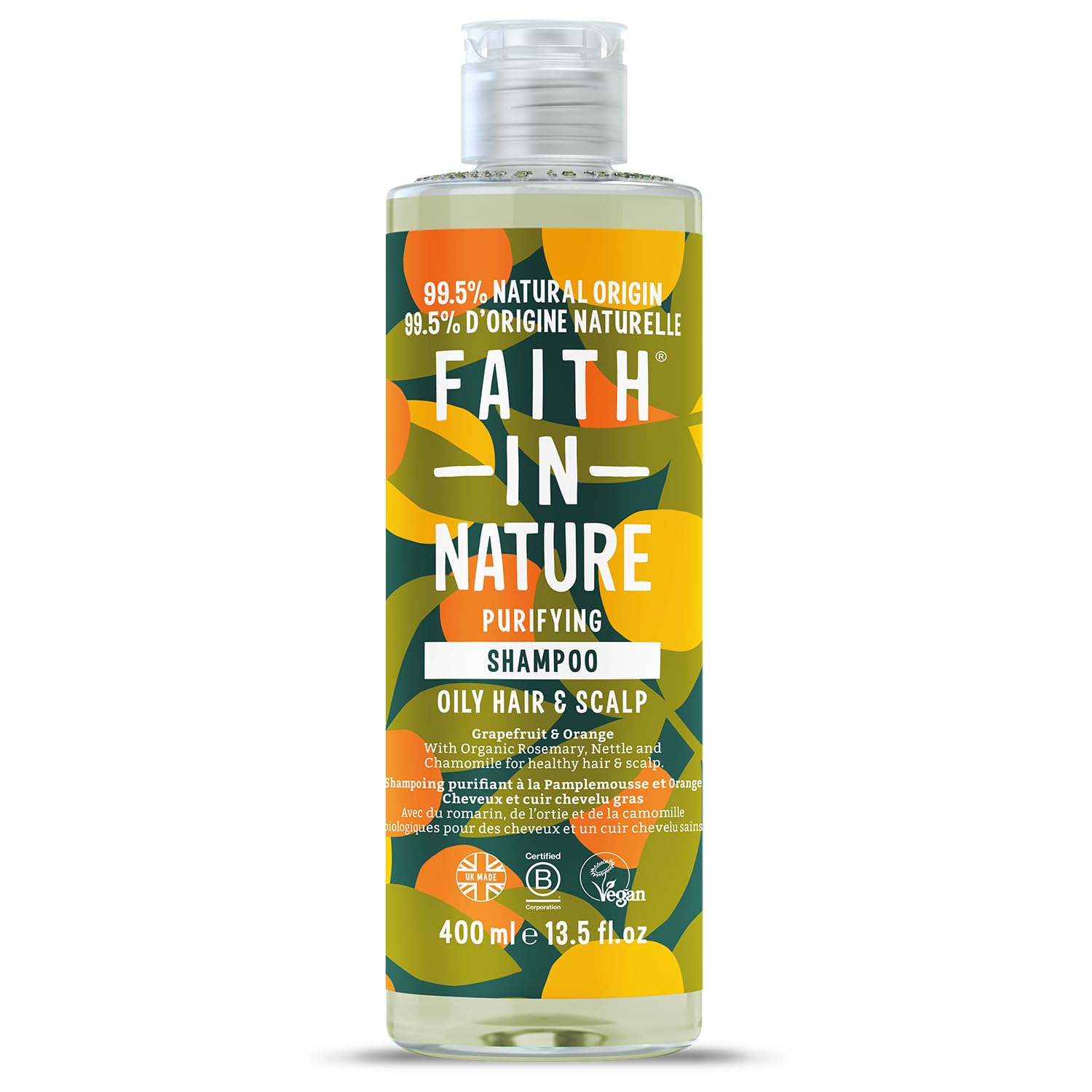 Faith In Nature Natural Grapefruit Orange Shampoo, Invigorating, Vegan and Cruelty Free, No SLS or Parabens, for Normal to Oily Hair, 400 ml