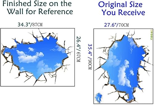 Miniatura 2 de Autoadhesivo de vinilo para pared con efecto de rotura extraíble diseño de gran cielo azul en 3D decoración tipo mural de arte