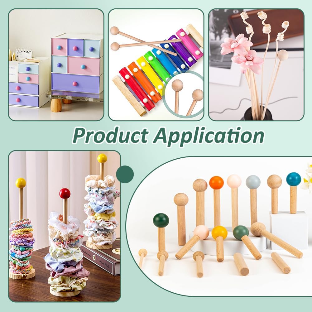WADORN 50Pcs Wood Dowel Caps 1 inch Diameter Wood Dowel Rod End Caps with 0.59 inch Hole Unfinished Round Wooden Ball Rod Caps for 0.59 inch Dowel Rods for DIY Crafts Home Furniture Wardrobe - Image 5