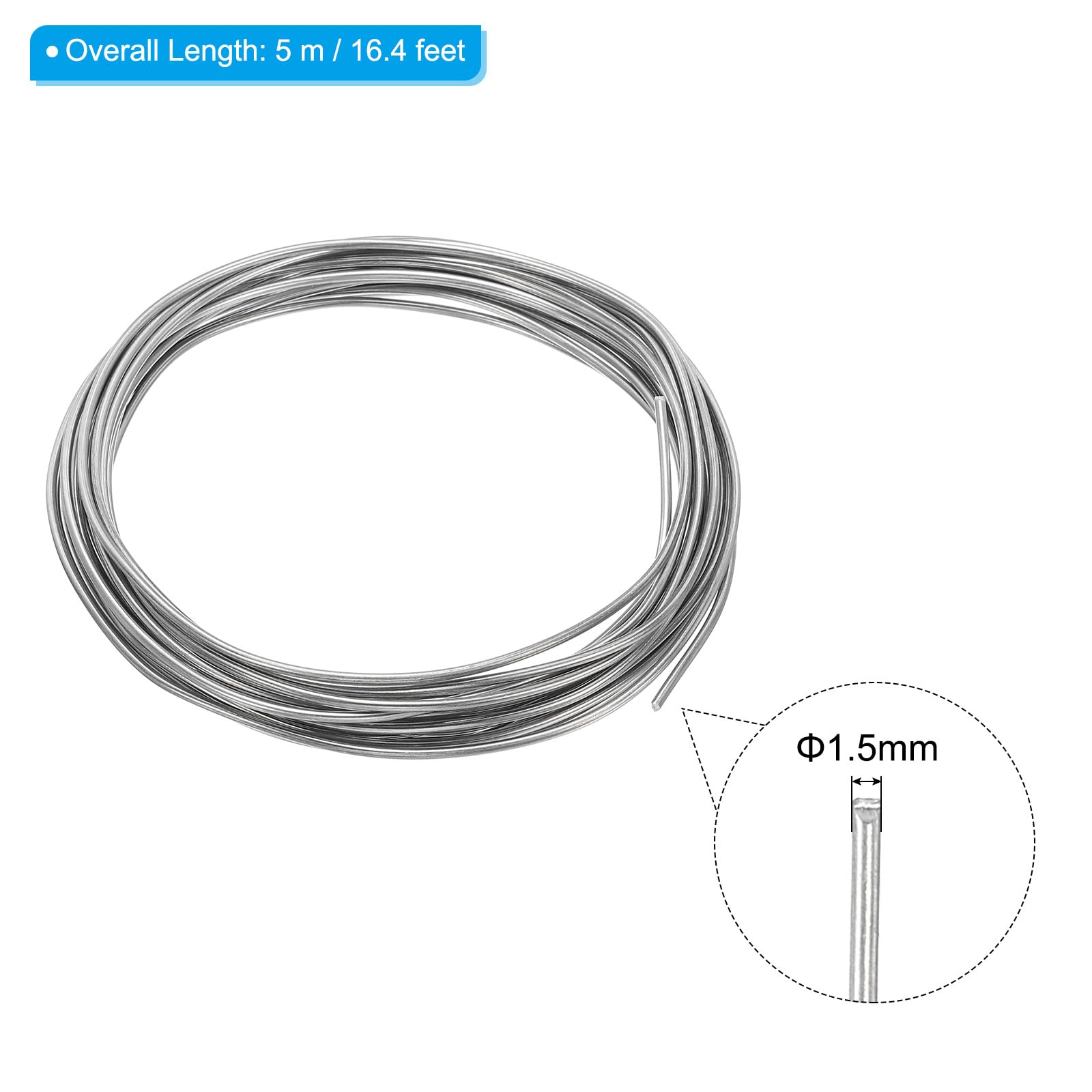 PATIKIL 99.99% High Purity Zinc Wire, 17 Gauge Pure Zinc Wire 1.5mm Soft Beading Lab Scientific Experiment Tool (16.4Ft/Roll) - Image 2