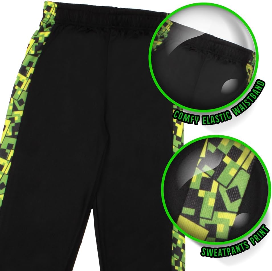 Minecraft Boys 3-Piece Creeper Pants Set - Short Sleeve T-Shirt, Shorts, & Jogger Pants 3-Pack Bundle Set for Boys - Image 4