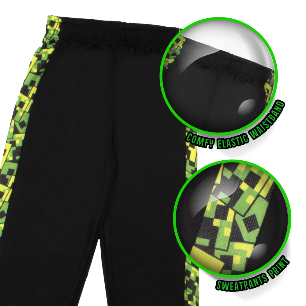 Minecraft Set di 3 pantaloni Creeper per ragazzi, maglietta a maniche corte, pantaloncini e pantaloni da jogging, confezione da 3