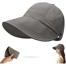 huablo]UPF 50+Womens Sun Hat UV Protection Hiking Fishing Hats Wide Brim Hat Adjustable Ponytail Packable Sun Cap