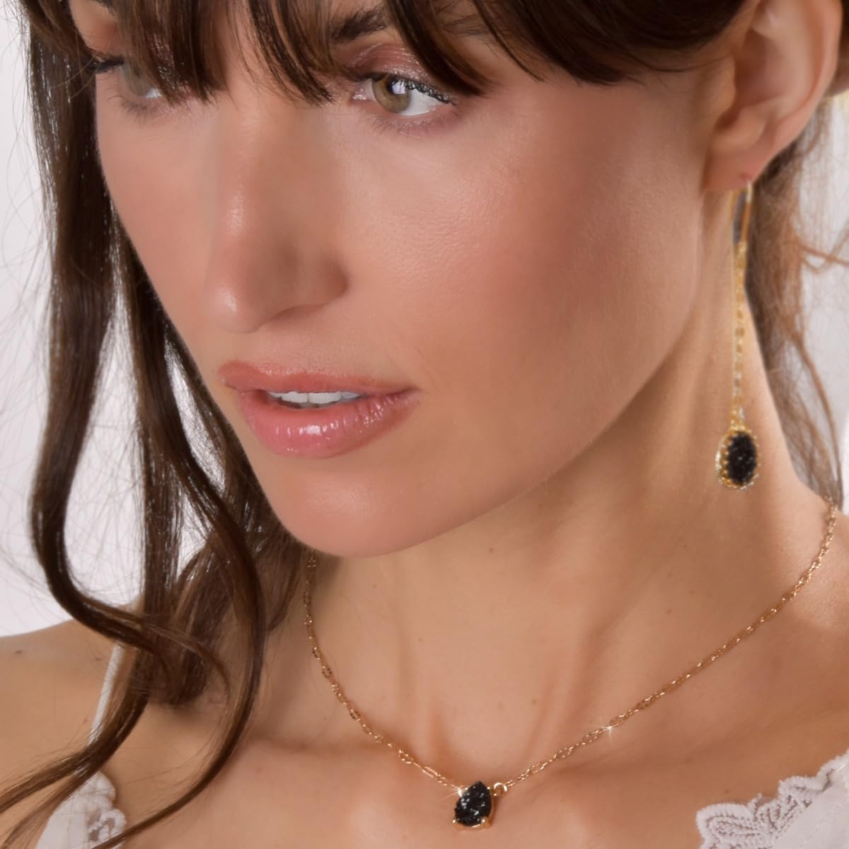 Humble Chic NY Simulated Druzy Teardrop Necklace - Gold or Silver Tone Delicate Boho Chain Necklace with Dainty Tear Drop Druzy Crystal - 16" with 3" Extender - Image 7