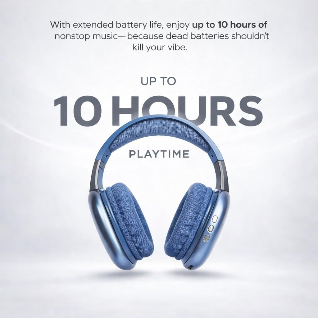iJoy Ultra Wireless Over-Ear Bluetooth Headphones with Mic, Bluetooth Headset with Backup Wire & SD Slot, Wireless Headphones for Work, School & Gym (Blue)