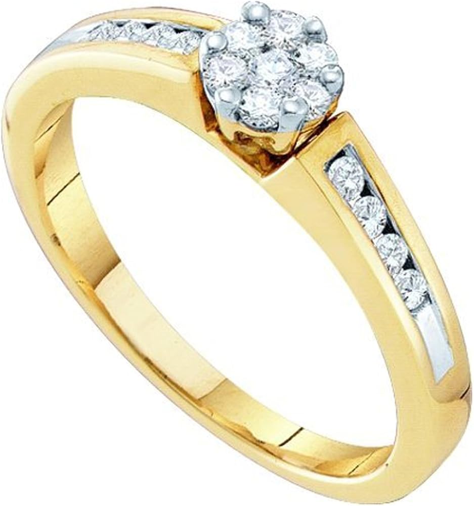 Dazzlingrock Collection Juego De Anillos De Compromiso Para Novia De 0.27 Quilates (ctw) De 10 Quilates Con Corte Redondo De 1/4 Quilates, Oro Amarillo, Oro Amarillo, Piedra Preciosa, Diamante