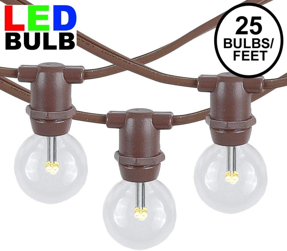 Novelty Lights 25' Warm White LED G30 Globe Outdoor String Lights, in-Line, Commercial Grade, Backyard Garden Gazebo, Cafe Market Patio Lights, Brown Wire, 25 Sockets