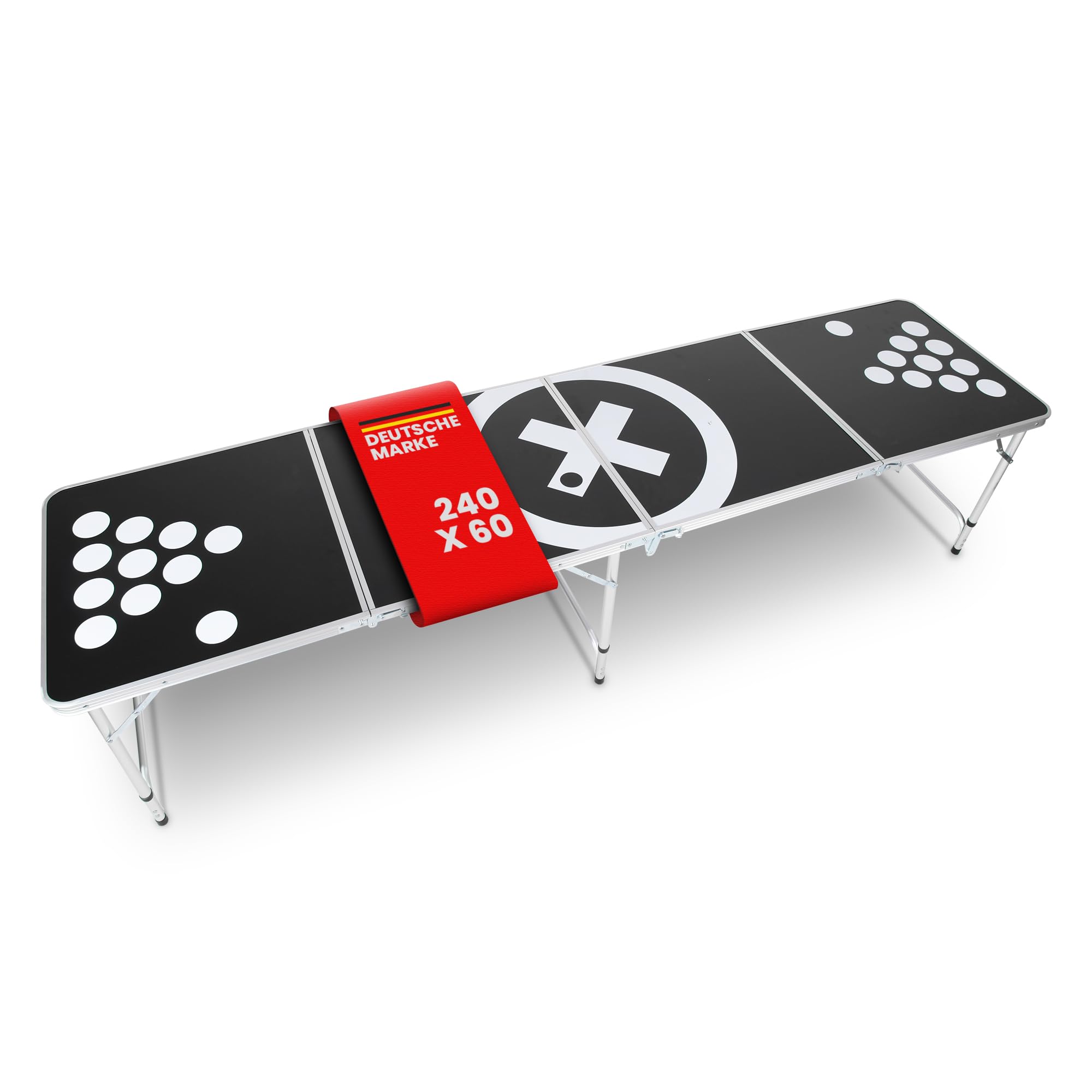 Bestlivings höhenverstellbarer Bierpong Tisch, 240x60x70cm aus Aluminium platzsparender Klapptisch, tragbares Partyspiel für Garten oder Festivals
