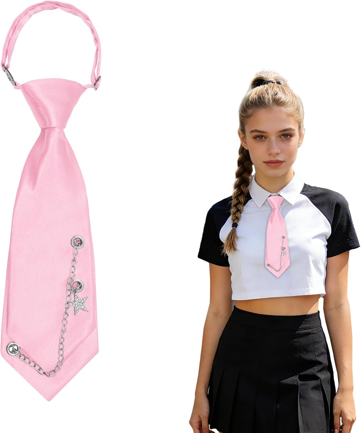 Ties for Women, Short Womens Bow Tie with Metal Chain Neck Tie for Graduation Party Daily