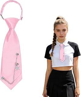 Ties for Women, Short Womens Bow Tie with Metal Chain Neck Tie for Graduation Party Daily
