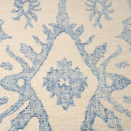 Image of Handmade 100% Wool Pile Area Rug - Traditional Medallion Design with Cotton Backing | Thick, Durable, & Textured Tufted Carpet for Living Room, Bedroom, Dining Area or Office Decor (Beige, 5' x 8')