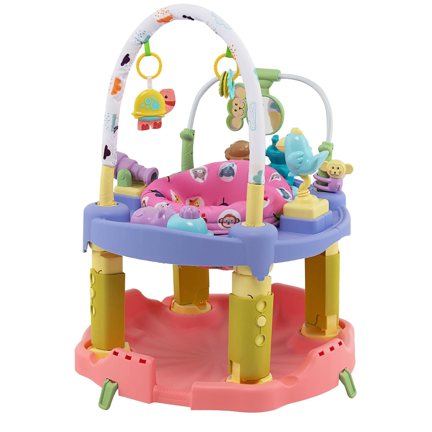 HOMGX Baby Bouncer Activity Center, 3 in 1 Baby Jumper Center & Infant Playtime Mat & Activity Table w/Baby Toys, 3 Adjustable Heights & 360° Rotatable Seat, Activity Center for Toddlers (Pink)