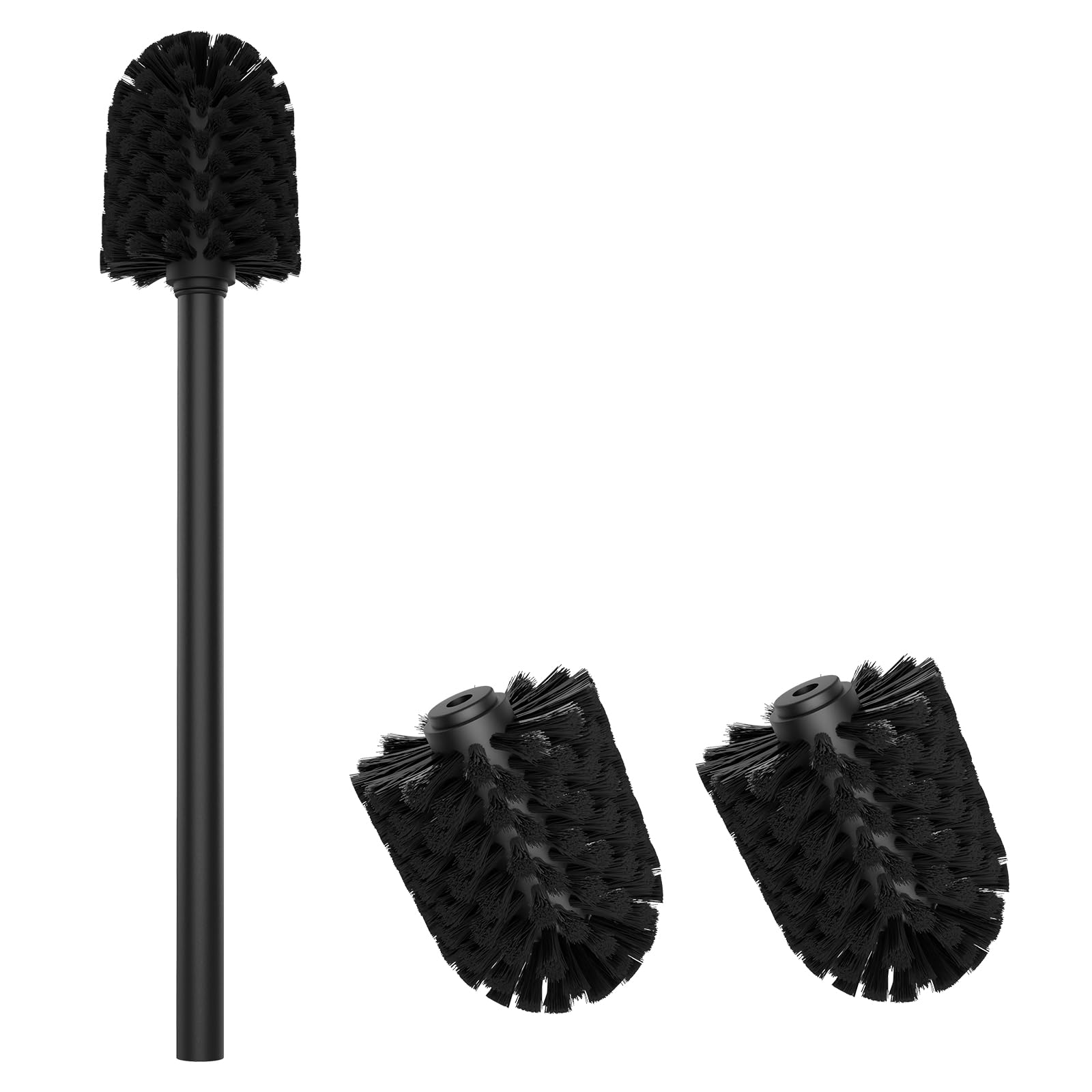Mozmmhi Toilet Brush With 3 Replacement Heads, PP Toilet Brush Made Of 304 Stainless Steel Handle For Bathroom Cleaning (Black, 7 Cm Diameter)