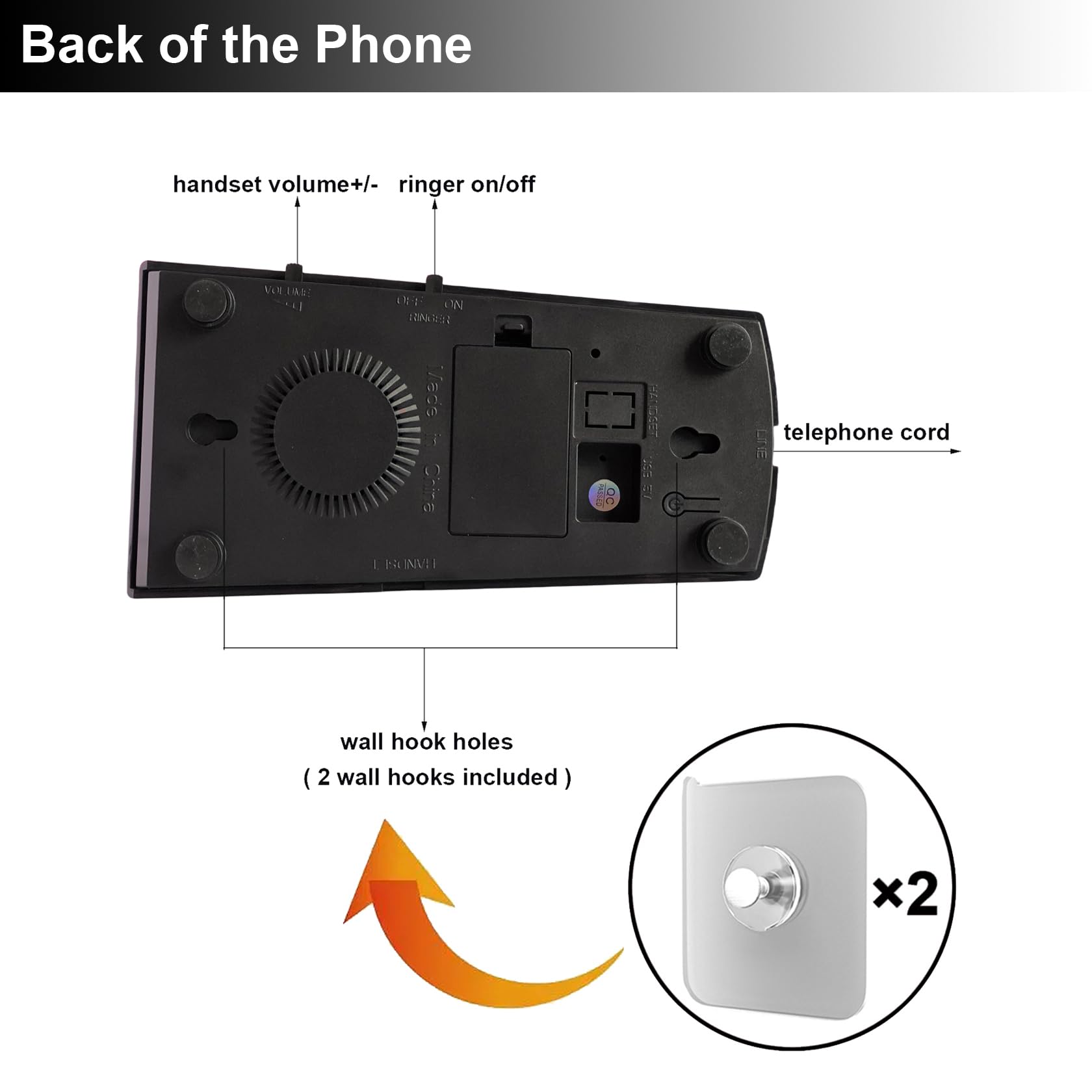 Téléphone fixe pour la maison, téléphone mural filaire rétro pour personnes âgées, téléphone filaire basique Trimline, pas d'alimentation CA nécessaire, téléphone mural (noir)