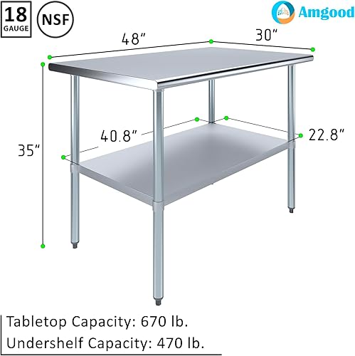 Vista 573 de AmGood Mesa de trabajo de acero inoxidable de 18 pulgadas x 36 pulgadas Mesa de preparación de alimentos de cocina de metal NSF