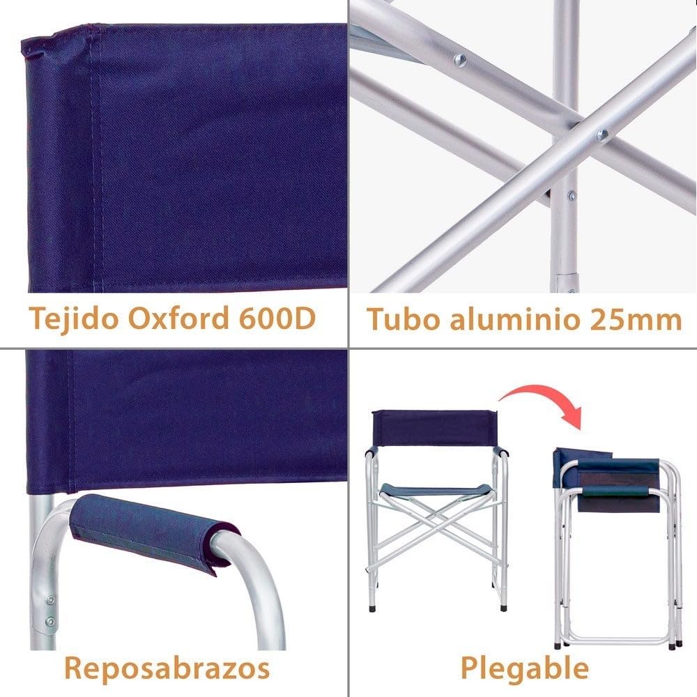 LOLAhome Silla de Playa Plegable para Pesca con diseño Director de Aluminio y loneta Azul Marino de 55x45x78 cm