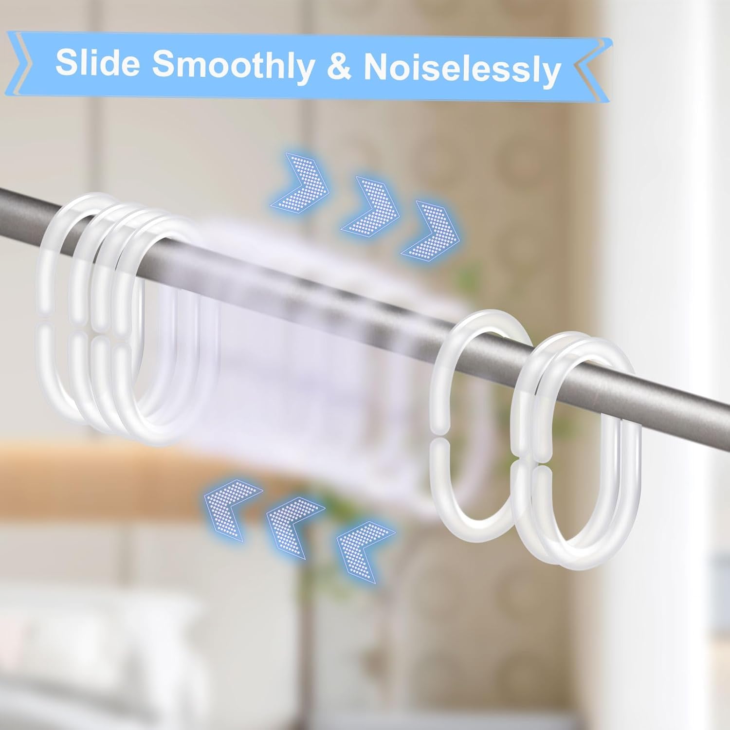 24 PCS Shower Curtain Rings, Plastic Clear Shower Curtain Hooks, C-Shaped Rings Hook Hanger for Shower Curtain Bathroom Window Rod