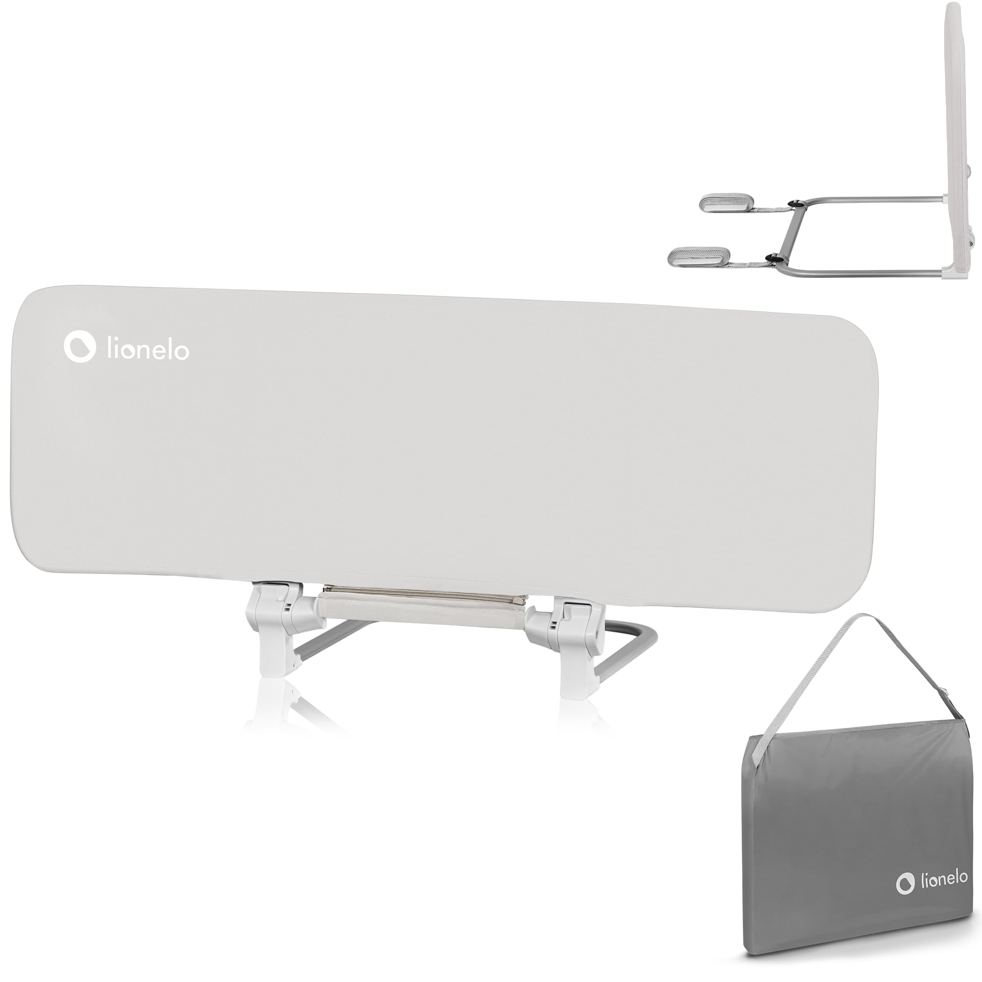 Lionelo Lora Tragbares Bettschutzgitter für Kinder, Neigungsverstellung bis 180°, klappbares Schutzgitter für Bett, 45 cm - 105 cm, StandSafe-Sicherung, Schutz gegen Herausfallen