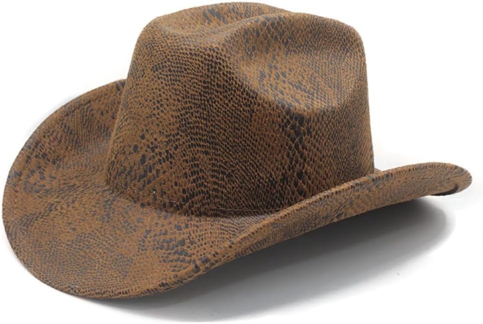 Western Cowboy Hat, Brown, Distressed Faux Leather Texture, Wide Brim Style