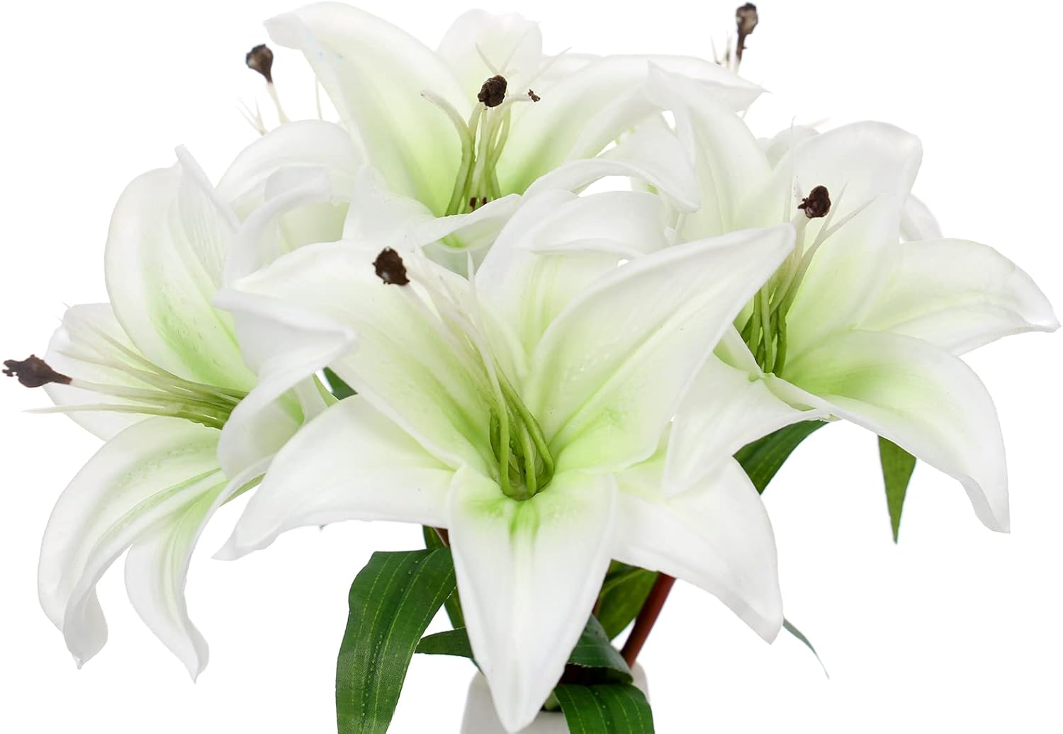Tinsow 6 Pcs Artificial Lily Real Touch Fake Flowers Lily for Wedding Home Party Garden Shop Office Decoration Easter Lily (White, 6) - Image 5