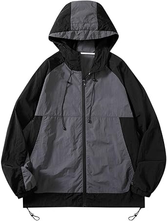 Mens Lightweight Hooded Jackets Fashion Fall Windbreaker Casual Outdoor Packable Raincoat for Hiking Cycling Travel