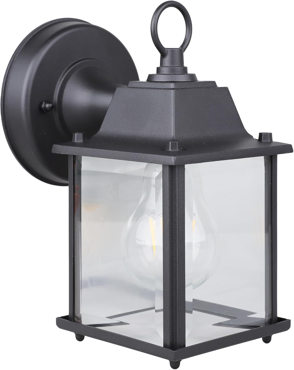 Basic Black Aluminum Wall Lamp – Moist Location Outside Fixture, Die-Forged Aluminum & Tempered Glass, E26 Base (60W Max) for Porch, Storage, Backyard (Single Pack