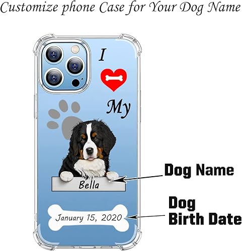 Miniatura 2 de Funda transparente personalizada con nombre de perro de montaña bernés para iPhone 15 14 Pro Max 13 12 11 Xs Max Xr SE3 8 7 6 Plus 11 Pro Mini, con