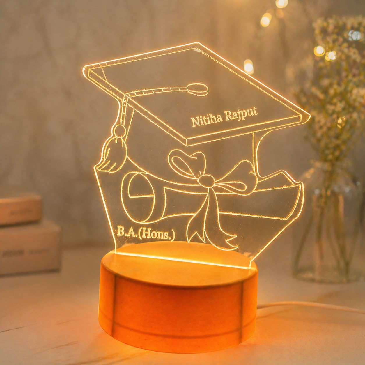 Graduation 3D Illusion LED Lamp with Name Customization, Acrylic Night Light with Cap & Degree Design, Personalized Gift for Students, Farewell Gift, Warm White USB Bedside Table Lamp Decor-image-27