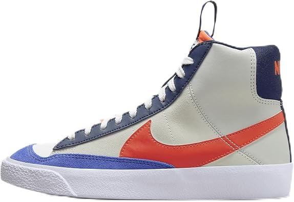 Nike Blazer Mid 77 SE Big Kids Shoes FQ7413-100, White/Light Silver/Midnight Navy/Team Orange Size 4.5
