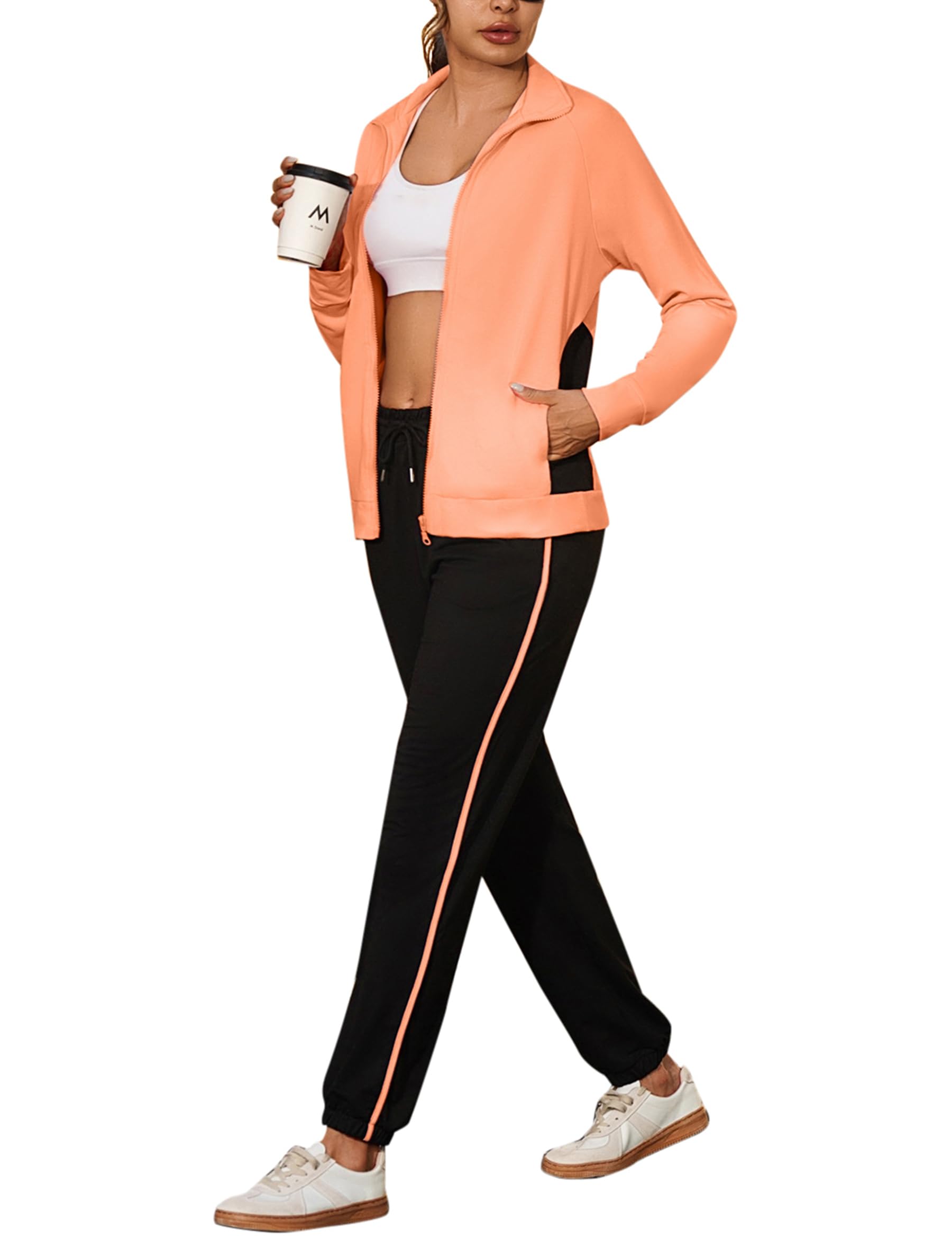 Uniexcosm Full-Zip Tuta Sportiva Donna Con Maniche Raglan E Finiture A Contrasto Tuta Da Jogging Da Donna