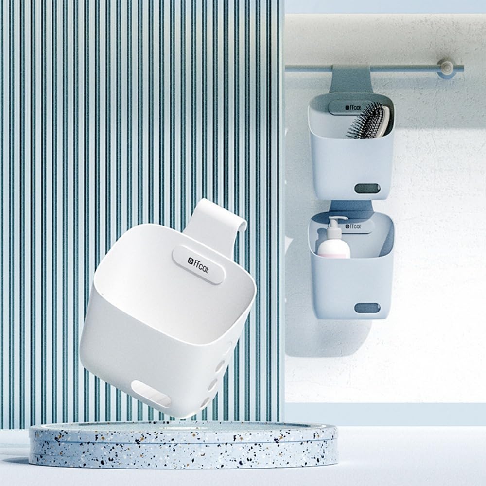 Cesto sospeso in plastica piccolo con gancio, piccolo cesto sospeso impilabile, con gancio e foro di drenaggio, vaso da fiori da appendere per il bagno