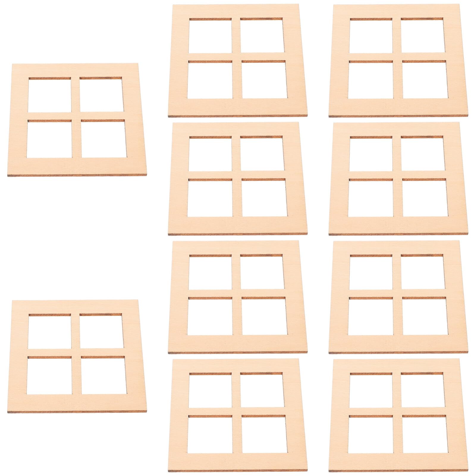 10Pcs Doll House Window Model - Mini Wooden Grids Window Frame Ornaments for Dollhouse Furniture, Handcrafted Beige 7CM, Perfect for 1/12 Scale Dollhouse Decoration