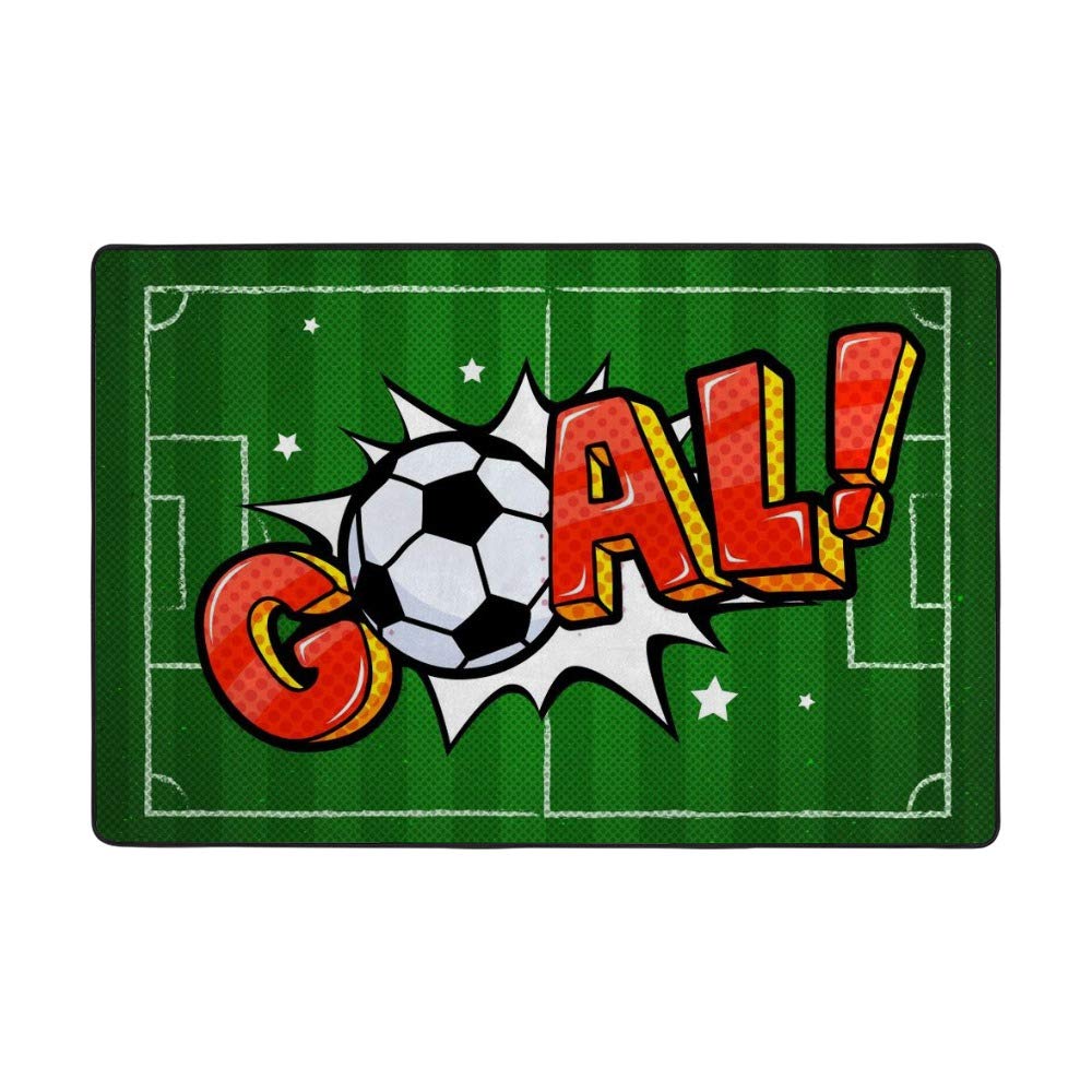 Tapis football vert grand format en velours corail pour chambre enfant