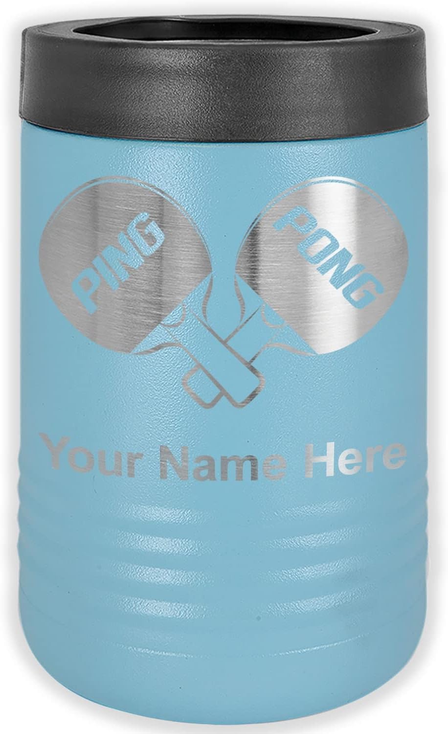 LaserGram Personalized 12 oz. Stainless Steel Can & Bottle Insulator, Ping Pong Paddles – Keeps Drinks Cold Longer (Light Blue)