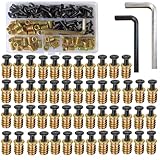 YELINTIAN 50 Pieces M8 x 15mm Threaded Inserts Nuts Zinc and 50 Pieces M8 x 20mm Flat Head Socket Head Screws Countersunk Bolts for Furniture Chair Table Desk Crib Bed, Fully Threaded