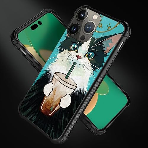 Miniatura 3 de Goodsprout Funda compatible con iPhone 13 Pro, diseño de café para beber con gatos, diseño de patrón increíble, a prueba de golpes, antiarañazos,