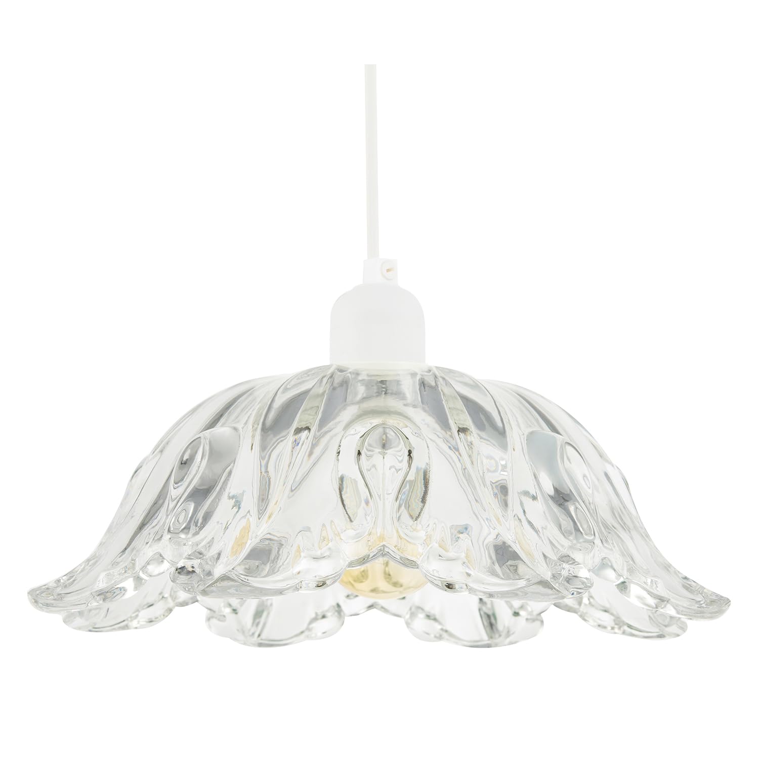 Happy Homewares Modern Scallop Rimmed Moulded Clear Glass Pendant Ceiling Light Shade from B&Q