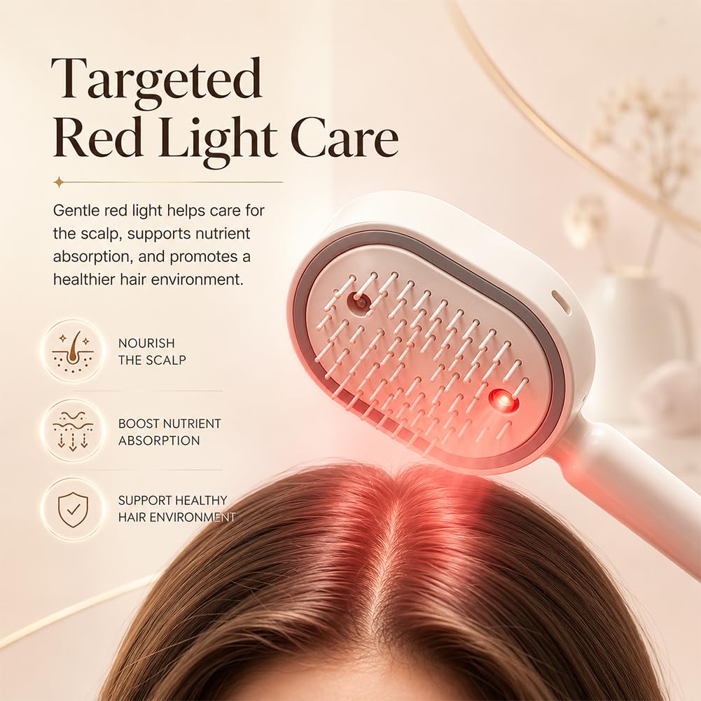 Electric Spray Air Cushion Massage Comb, Upgraded Vibration Misting Brushing Tool, Red Light Air Cushion Mister for Both Long/Short Hairs Reduce Frizz, Nourishes Hairs, Anti-Static (A)