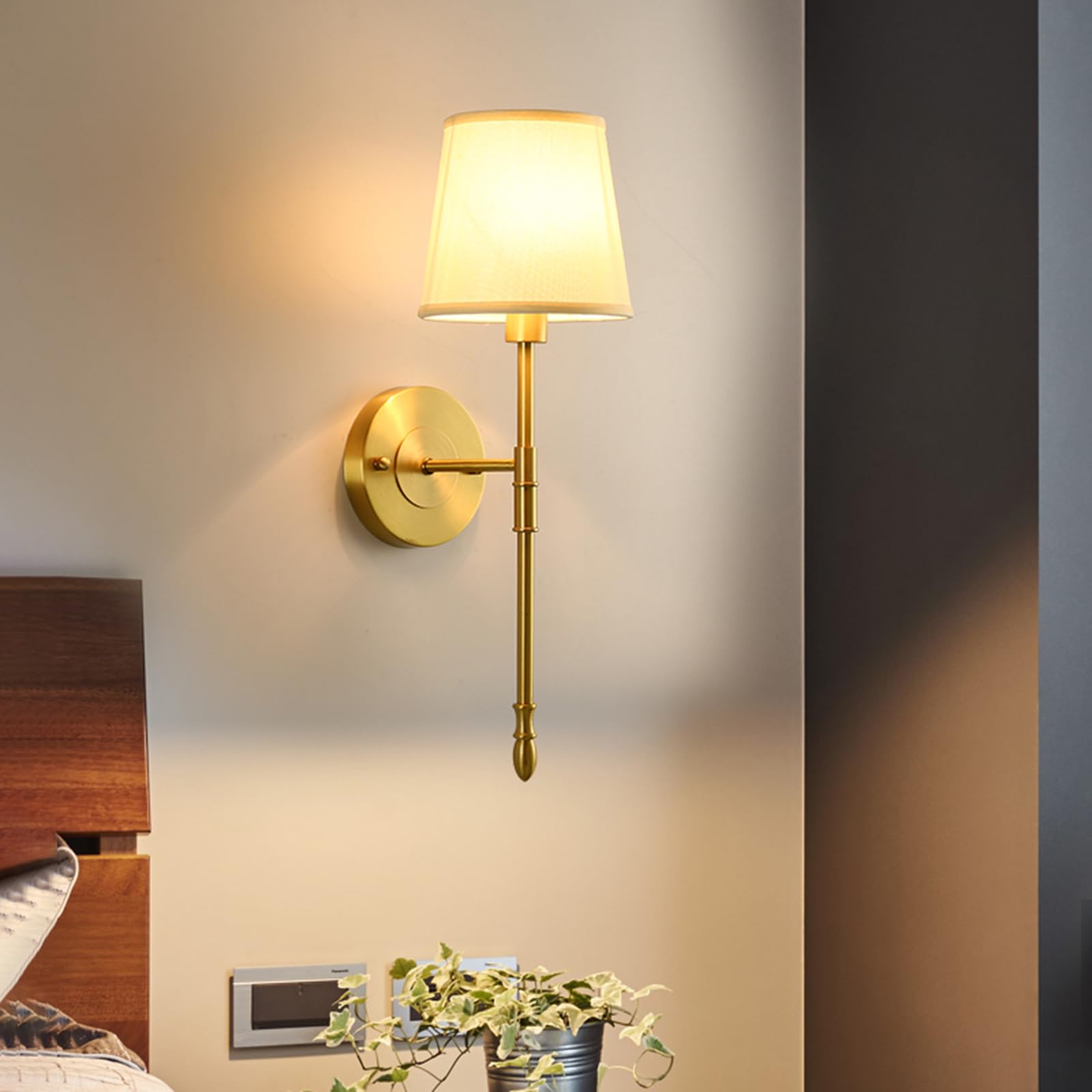 HUAYUSEDF American Brass Wall Sconces Modern Minimalist Fabric Light Living Room Bedroom Study Villa Hotel Dining Corridor (B 1 Light)(A 1 Light)