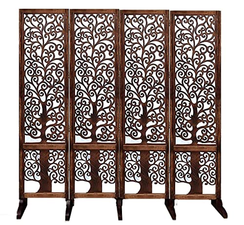 Image of Artesia Wooden Room Partition with Stand for Living Rooms /Wood Screens Separator & Room Divider 4 Panels for Living Room /Bedroom /Office /Restaurants(Brown) (4 Panel - 80 X 72 in)