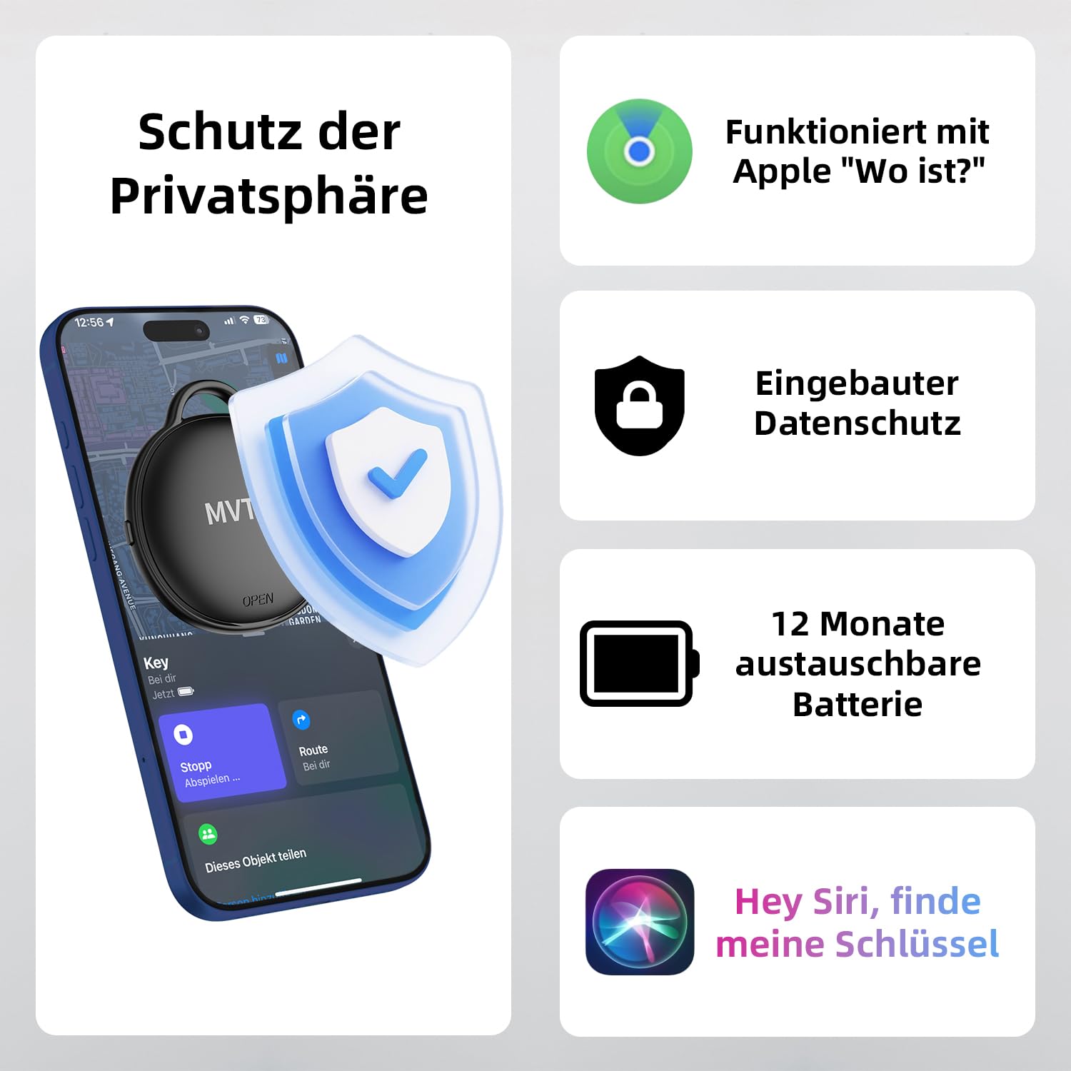 Lot de 4 localisateurs de clés Tag - Compatible avec Apple Où est ? APP (iOS Uniquement) - Étanche IP68 - pour clés/valises/Bagages/Sacs, Bluetooth Key Finder Tagg