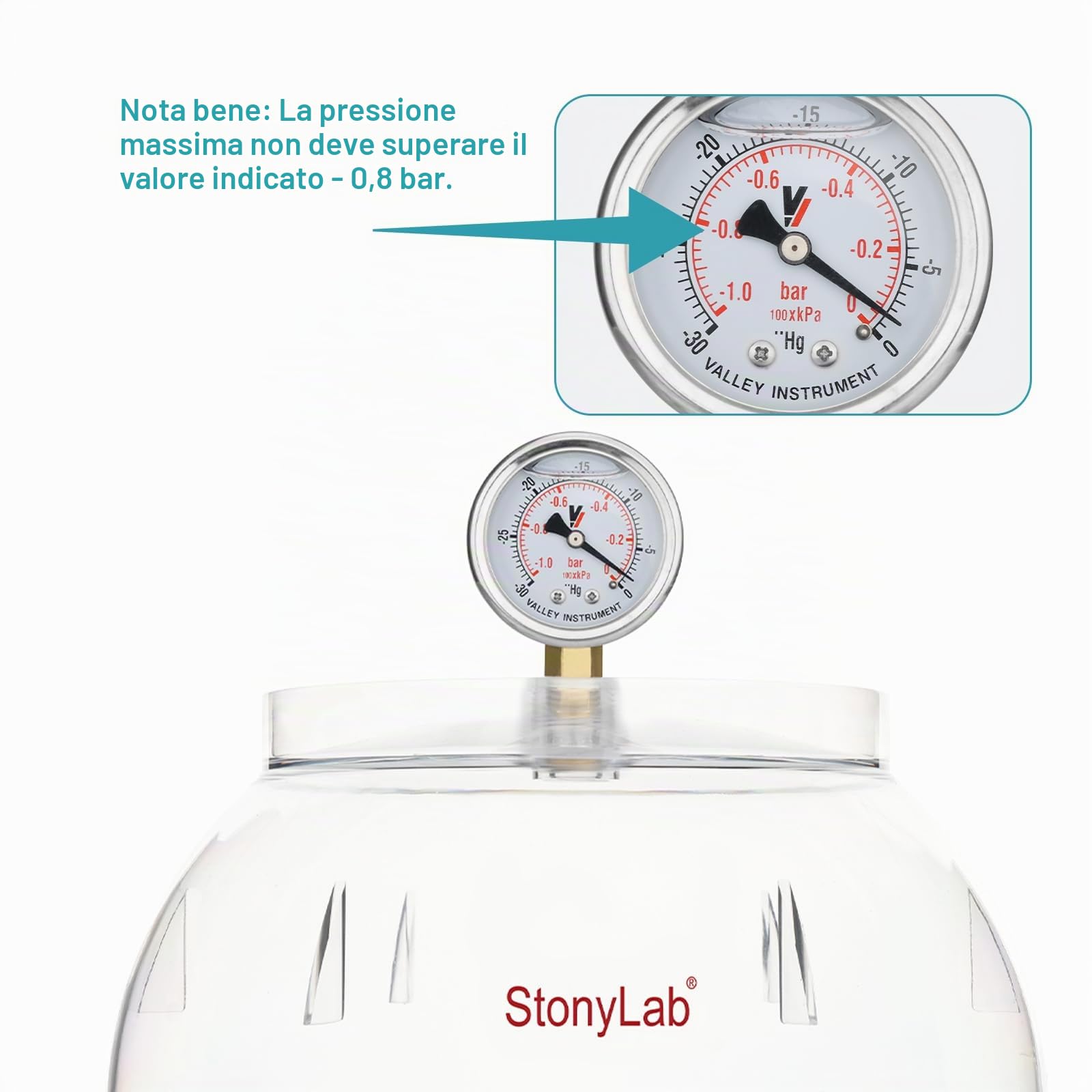 stonylab Essiccatore Sottovuoto in PC, Materiale Rinforzato, Guarnizione in Silicone Affidabile, Sistema a Valvola Singola, Manometro Incluso, Diametro 150 mm, Ideale per Laboratorio
