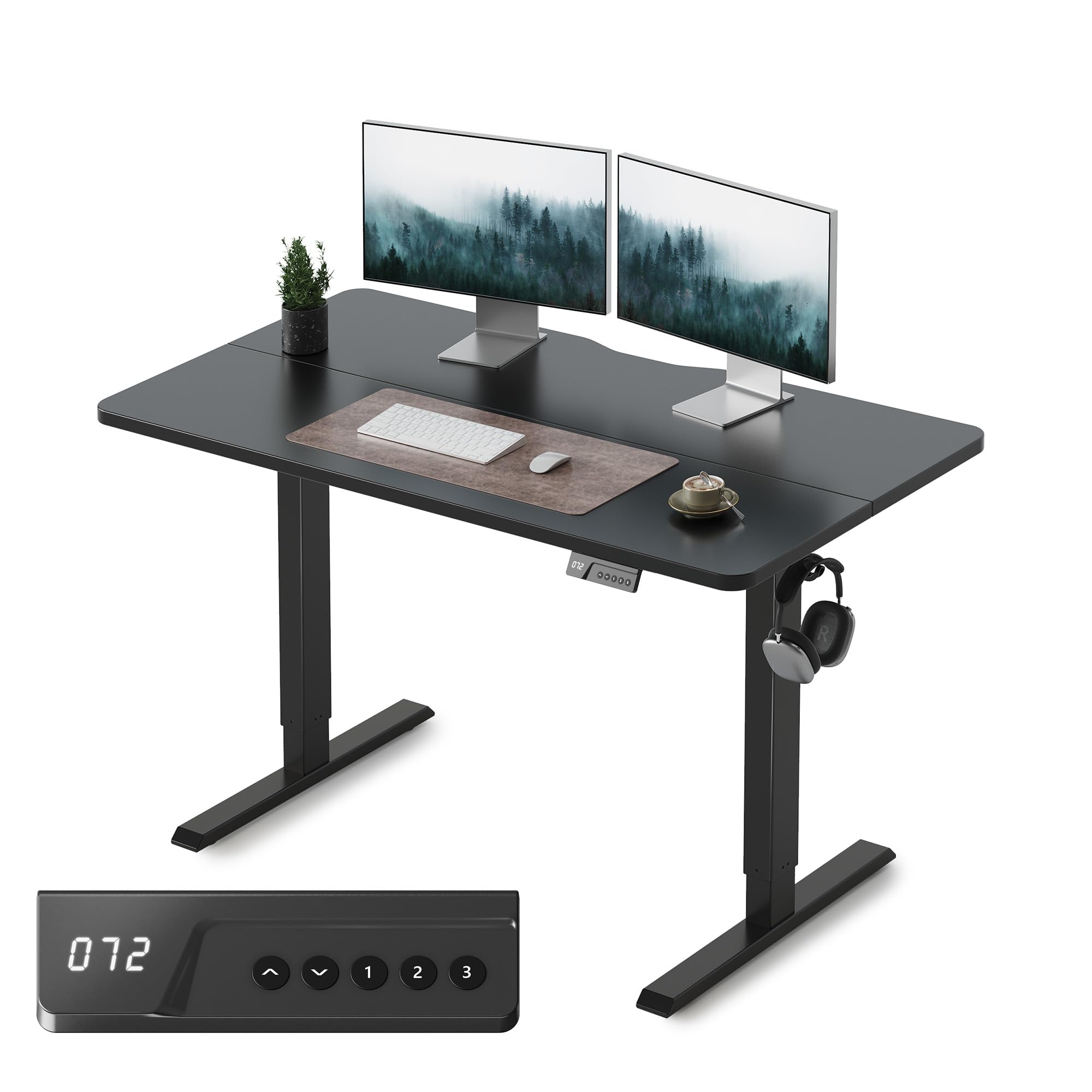 FEZIBO 48 x 24 Inchs Electric Standing Desk, Height Adjustable, Sit Stand Up, Computer Office Desk with Splice Board, Black Frame/Black Top