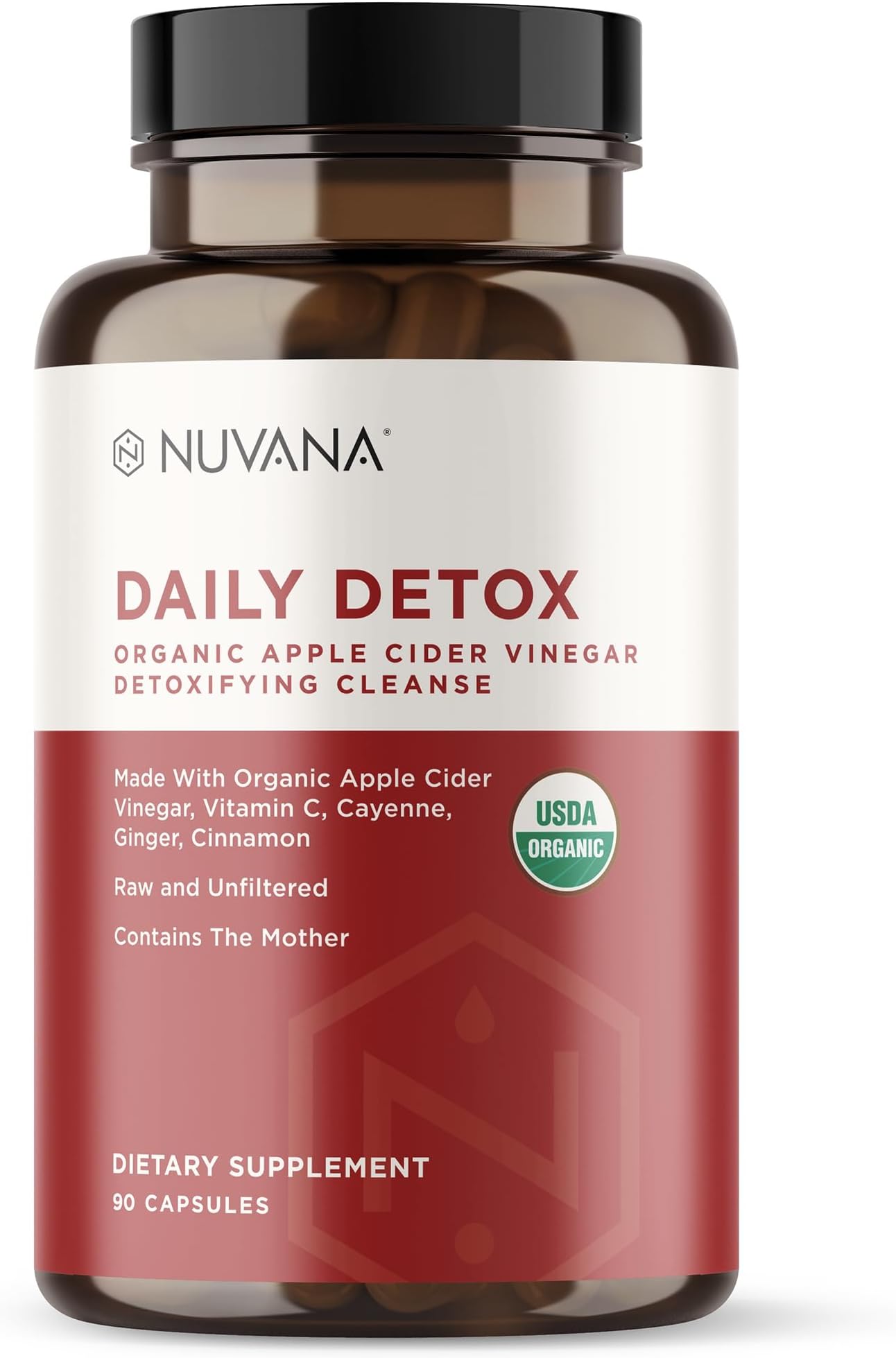 Advanced Detox Apple Cider Vinegar - Organic w/ The Mother - Natural Healthy Weight Support - Metabolism and Energy Boost - ACV By Nuvana - 90 Capsules