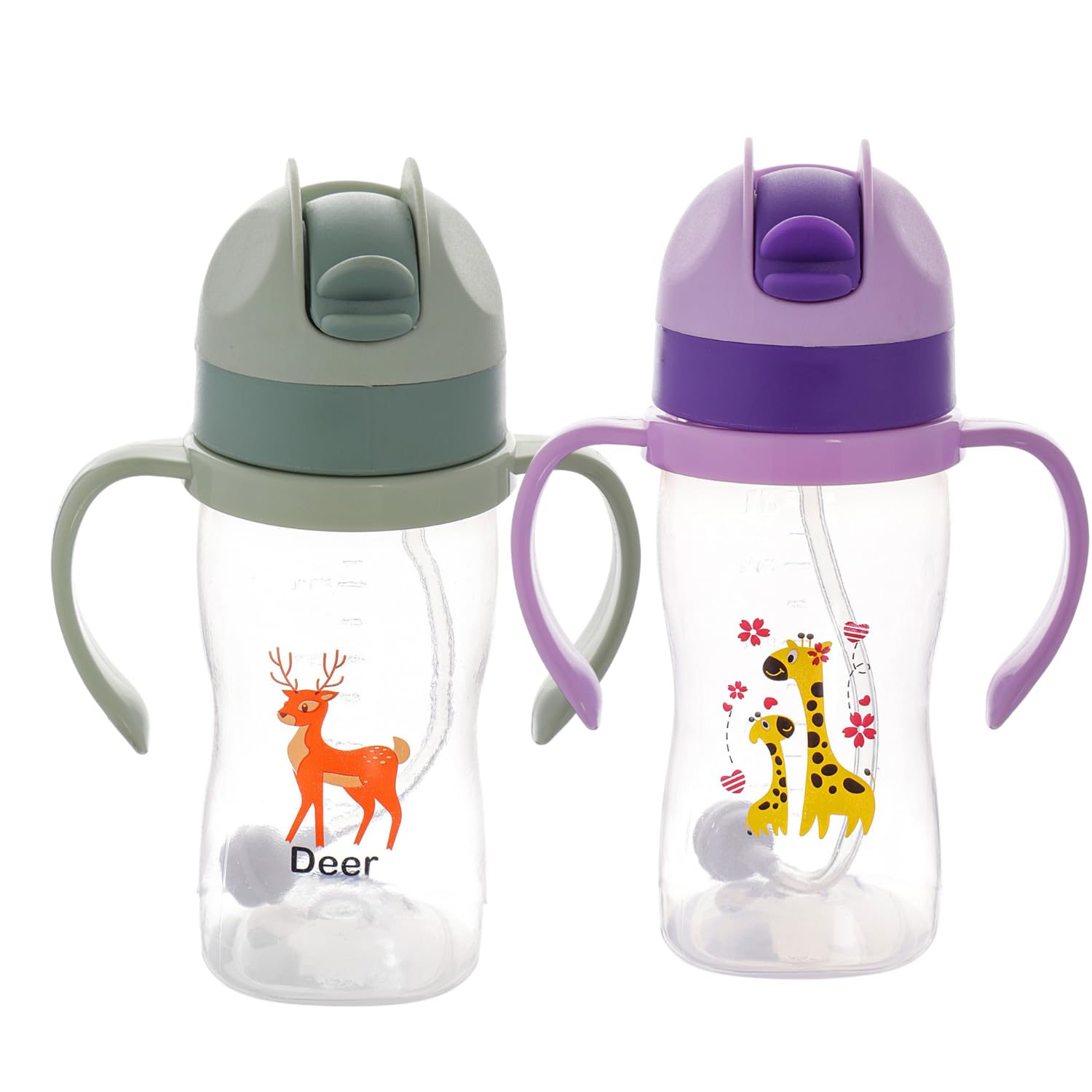 Nabhya 300ml Spill-Proof Toddler Sippy Cup with Gravity Ball Straw & Flip Top Lid | BPA-Free Transparent Kids Water Bottle with Easy Grip Handles | Leakproof Baby Sipper Cup for Babies (Green&Purple)-image-34