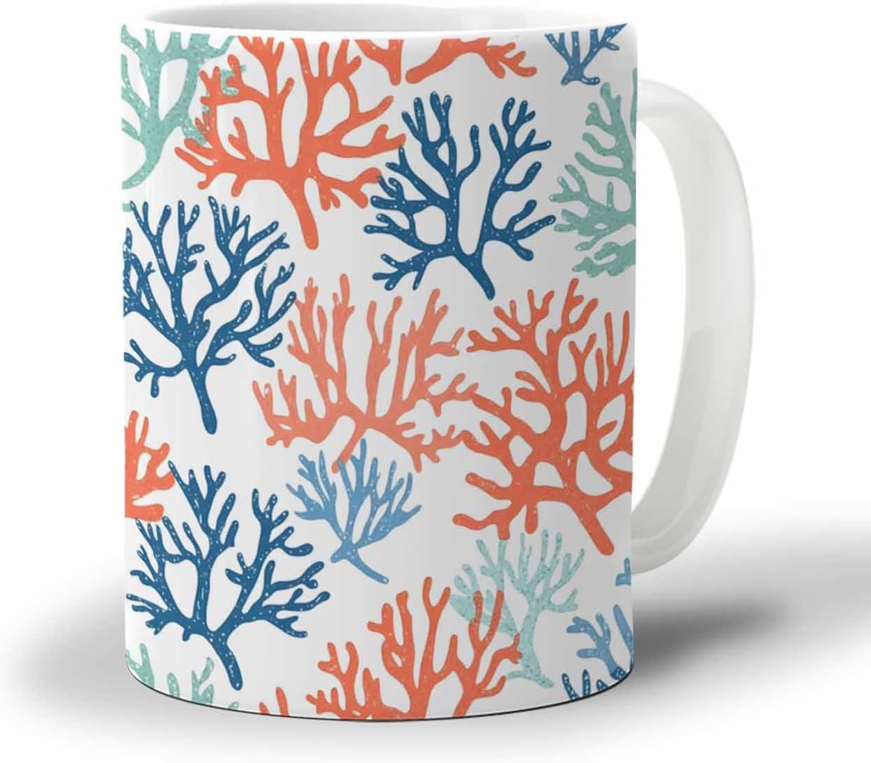 BEMIGO Ceramic Coffee Mug Ocean Color Coral Ceramic Mug White Cup, Cartoon Abstract Insulated Coffee Cup with Handle with Pattern Perfect for Tea and Hot Beverages, 12oz