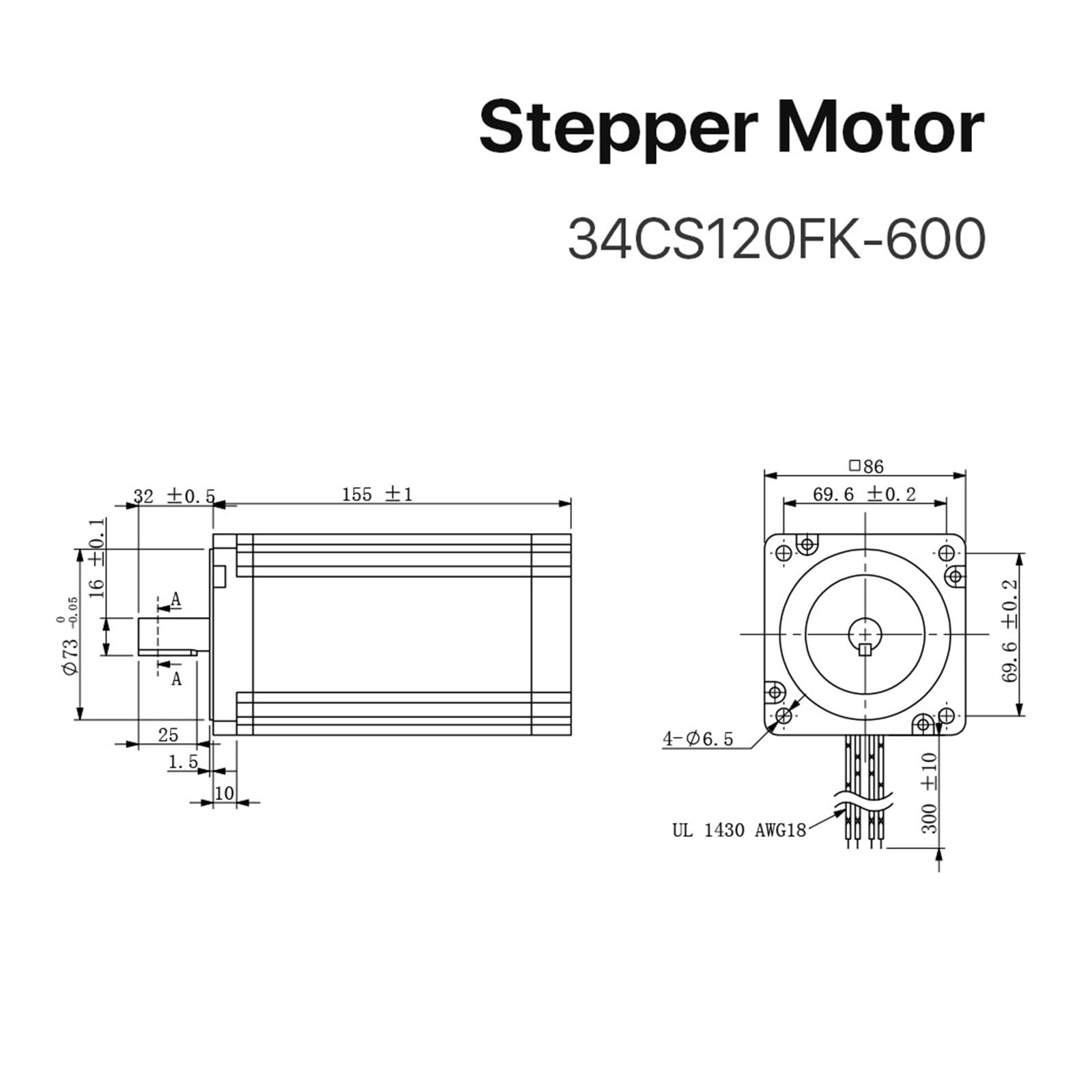 Motor Paso a Paso Nema 34 de 12 NM, 6,0 A, bifásico, 155 mm, Alto par for CNC