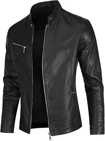 Leather Jackets for Men, Faux Leather Jacket Men Motorcycle Band Collar Asymmetric Zip-Up Belt Slim Fit Biker Coat as1, alpha, s, regular, regular, Faux Leather, S